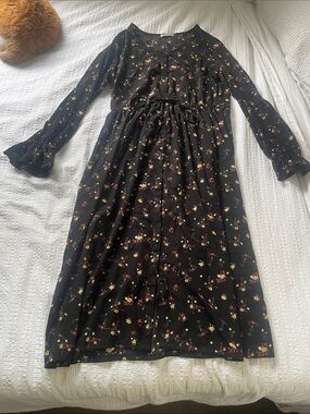 Floral Drawstring Maxi Dress - Black